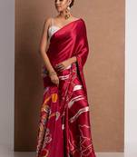 Maroon original japan devsena satin saree japan satin digital print blouse