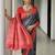 Blue color tussar silk ikkat printed saree