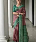 Purple color tussar silk ikkat printed saree