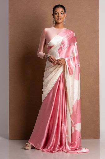 Baby pink original japan devsena satin saree japan satin digital print blouse
