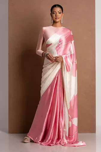 Baby pink original japan devsena satin saree japan satin digital print blouse
