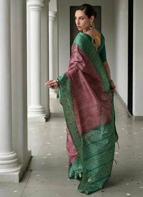 Purple color tussar silk blend ikkat printed saree 3
