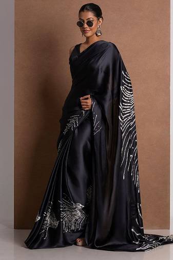 Black original japan devsena satin saree japan satin digital print blouse