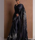 Black original japan devsena satin saree japan satin digital print blouse
