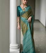 Mehendi color tussar silk ikkat printed saree