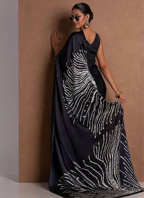 Black original japan satin saree with digital print blouse 2