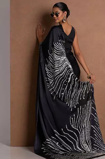 Black original japan satin saree with digital print blouse