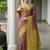 Brown color tussar silk ikkat printed saree