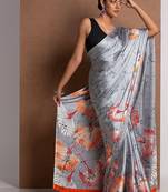 Grey original japan devsena satin saree japan satin digital print blouse