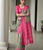 green color tussar silk blend ikkat printed saree