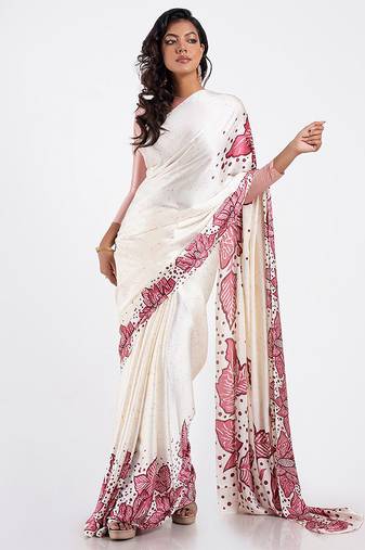 White original japan devsena satin saree japan satin digital print blouse