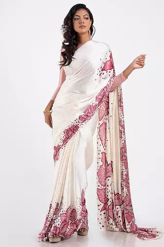 White original japan devsena satin saree japan satin digital print blouse