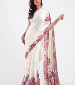 White original japan devsena satin saree japan satin digital print blouse