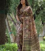 Multi color tussar silk unique print zari weaving border saree