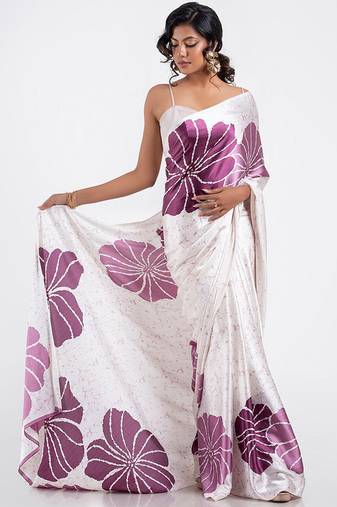 White original japan devsena satin saree japan satin digital print blouse