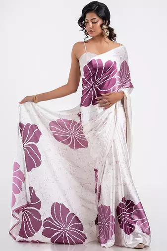 White original japan devsena satin saree japan satin digital print blouse