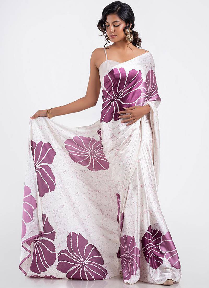White original japan devsena satin saree japan satin digital print blouse
