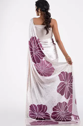 White original japan satin saree with digital print blouse