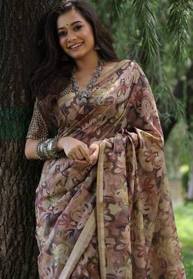 Multi tussar silk blend unique print zari weaving border saree 4