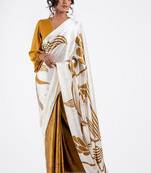 Mustard original japan devsena satin saree japan satin digital print blouse
