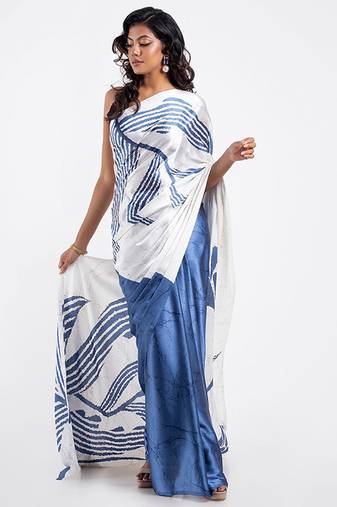 Aqua blue original japan devsena satin saree japan satin digital print blouse