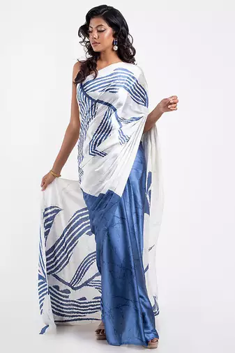 Aqua blue original japan devsena satin saree japan satin digital print blouse