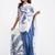 Aqua blue original japan devsena satin saree japan satin digital print blouse