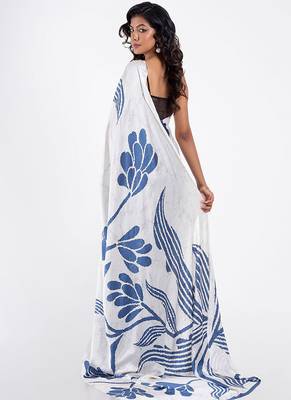 Aqua blue original japan satin saree with digital print blouse 2