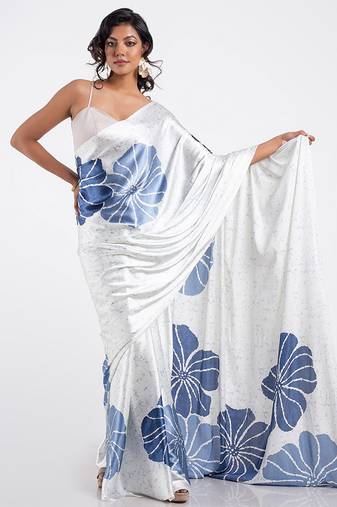 White original japan devsena satin saree japan satin digital print blouse