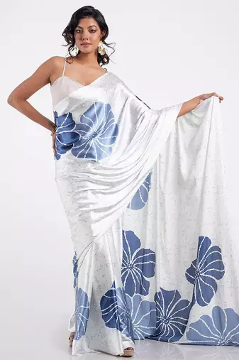 White original japan devsena satin saree japan satin digital print blouse