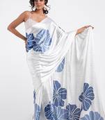 White original japan devsena satin saree japan satin digital print blouse