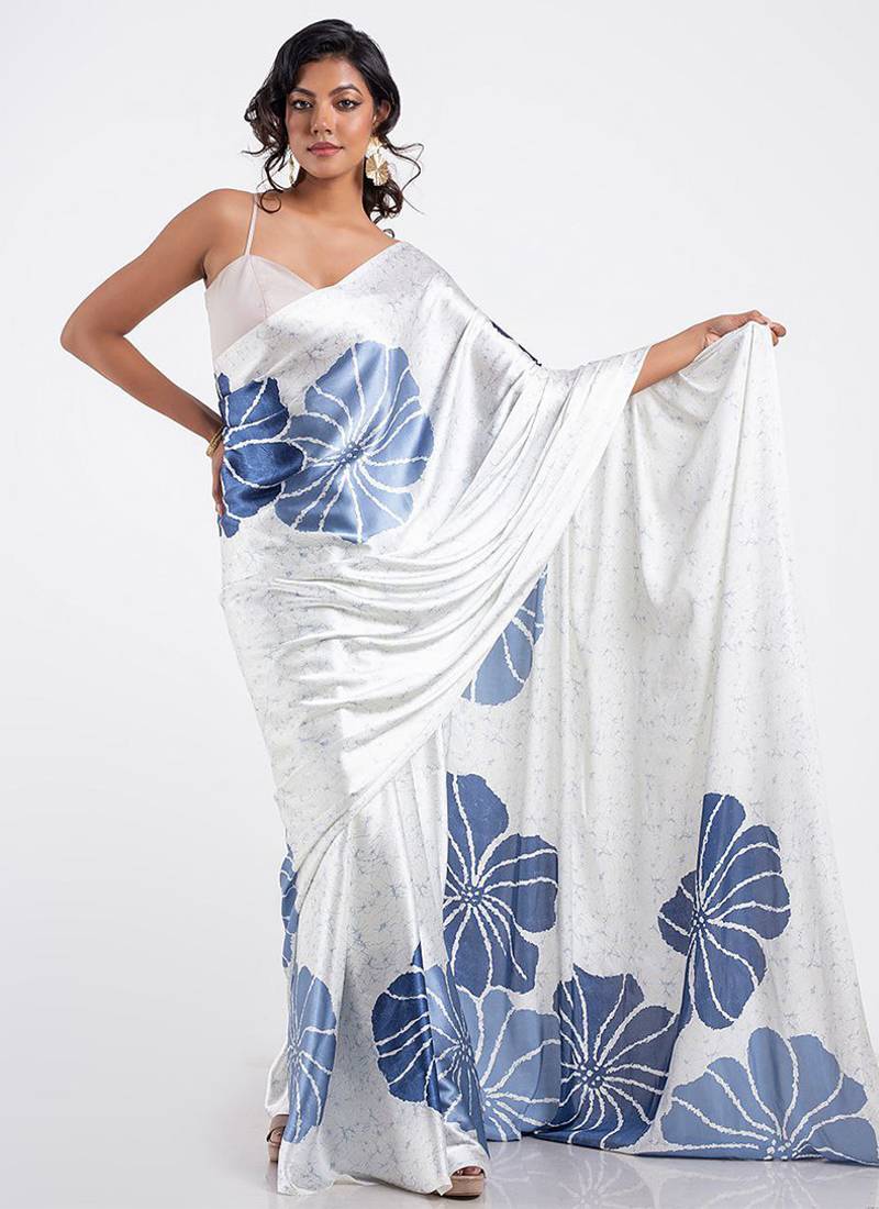 White original japan devsena satin saree japan satin digital print blouse