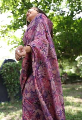 Purple color tussar silk blend unique print zari weaving border saree 4