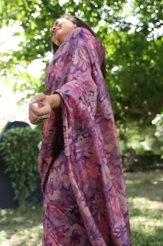 Purple color tussar silk blend unique print zari weaving border saree