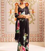 Black original japan devsena satin saree japan satin digital print blouse