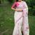 White & pink color muga cotton jamdani contrast weaving saree