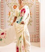 Cream original japan devsena satin saree japan satin digital print blouse