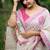 White & pink color muga cotton jamdani contrast weaving saree