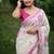 White & pink color muga cotton jamdani contrast weaving saree