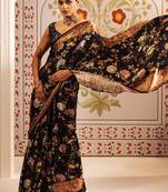 Black original japan devsena satin saree japan satin digital print blouse