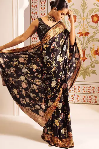 Black original japan satin saree with digital print blouse