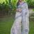 White & blue color muga cotton jamdani contrast weaving saree