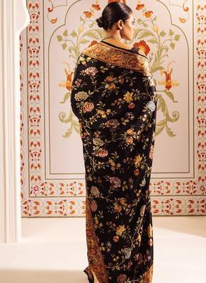 Black original japan satin saree with digital print blouse 3