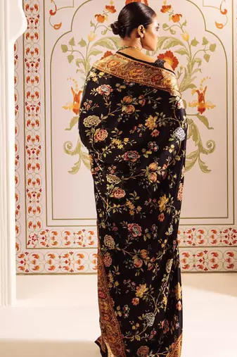 Black original japan satin saree with digital print blouse