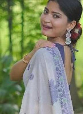 White & blue color muga cotton jamdani contrast weaving saree 2
