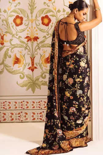 Black original japan satin saree with digital print blouse