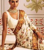 Cream original japan devsena satin saree japan satin digital print blouse