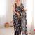 black silk blend digital printed saree with swarovski diamond work & blouse piece
