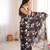black silk blend digital printed saree with swarovski diamond work & blouse piece
