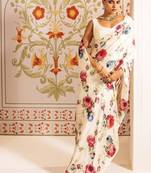 Cream original japan devsena satin saree japan satin digital print blouse